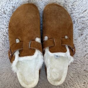 NWOT Birkenstock Boston shearling suede leather mink EU 40 US 9